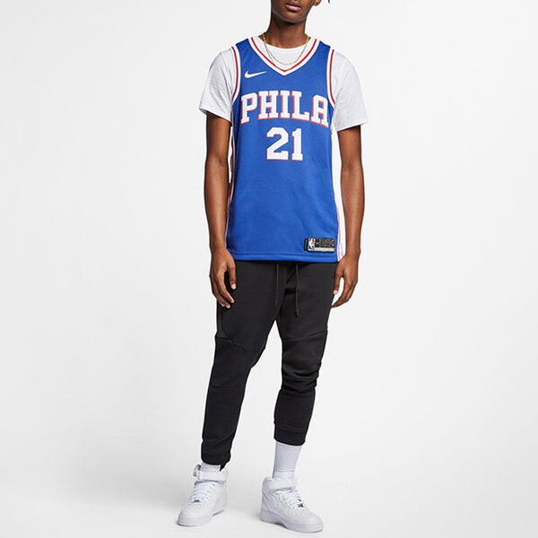 Спортивная футболка nba jersey basketball jersey/vest sw fan edition philadelphia 76ers 21 team limited blue Nike, синий — фото 3