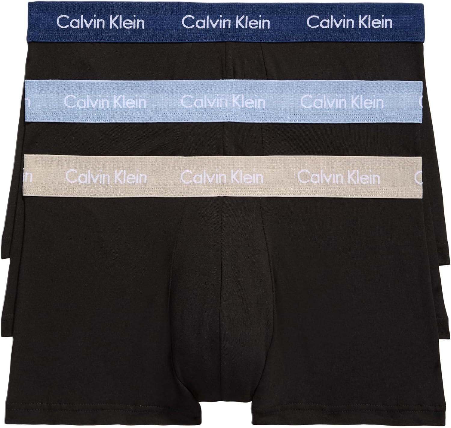 

Комплект из 3 мужских трусов-боксеров Calvin Klein из хлопка и эластичной ткани с низкой посадкой, Black W/ New Navy, Vintage Khaki, Troposphere Logos