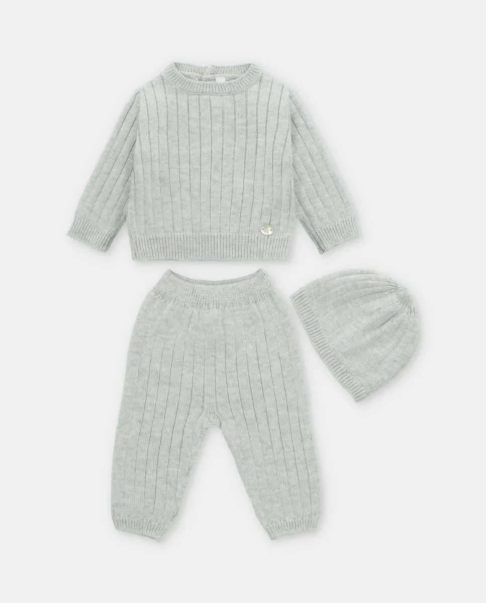 

Набор для малыша из 3 предметов в вязке серо-перламутрового цвета Martín Aranda