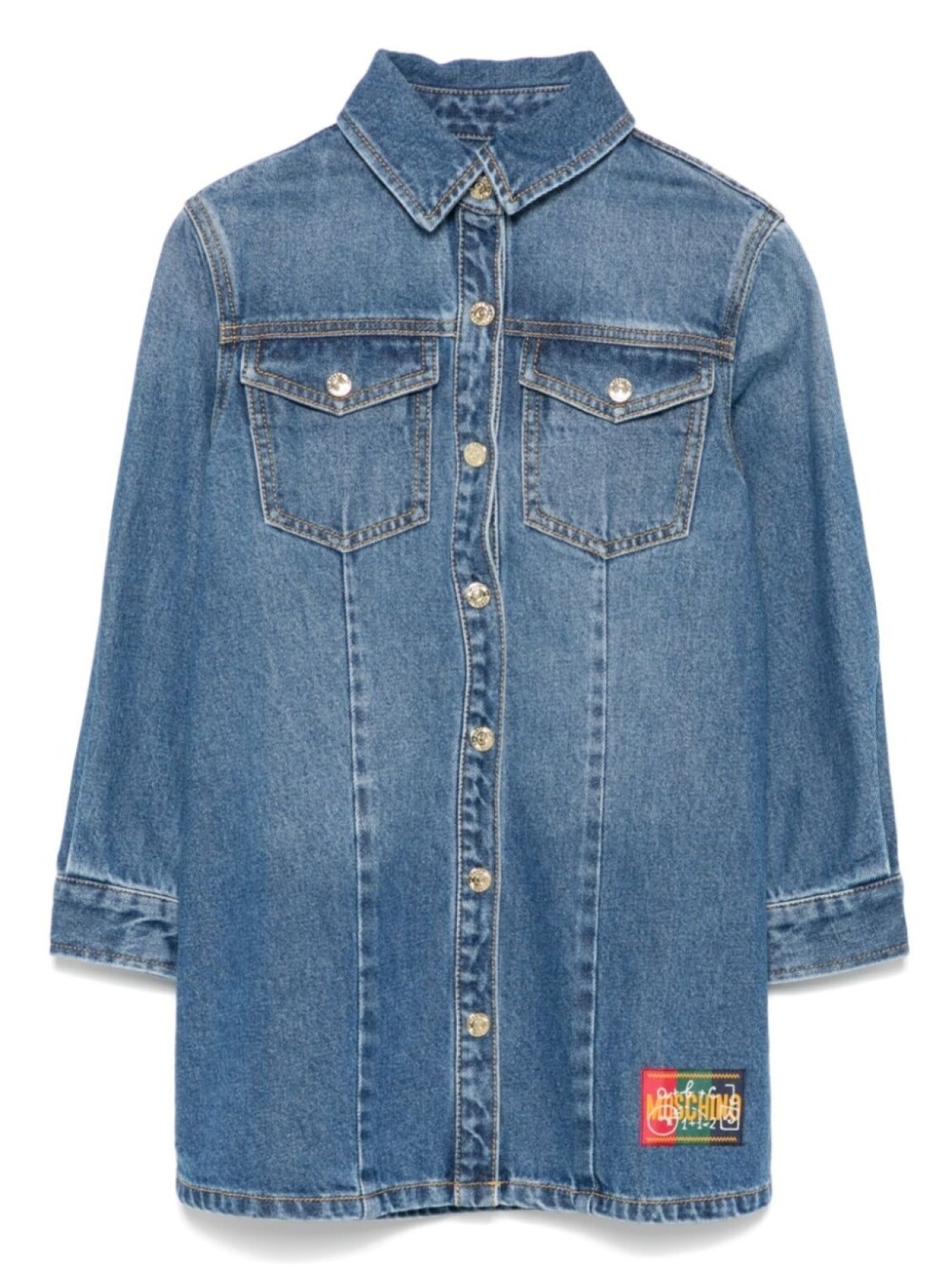 

Moschino Kids джинсовое платье с вышивкой в виде плюшевого мишки, синий