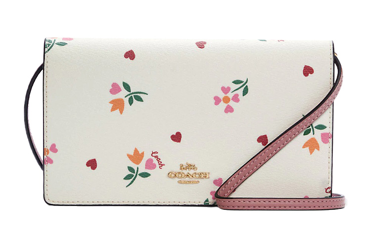 

COACH Сумка-конверт Анна из лакированного холста с кожаными вставками маленькая женская розовая белая разноцветная