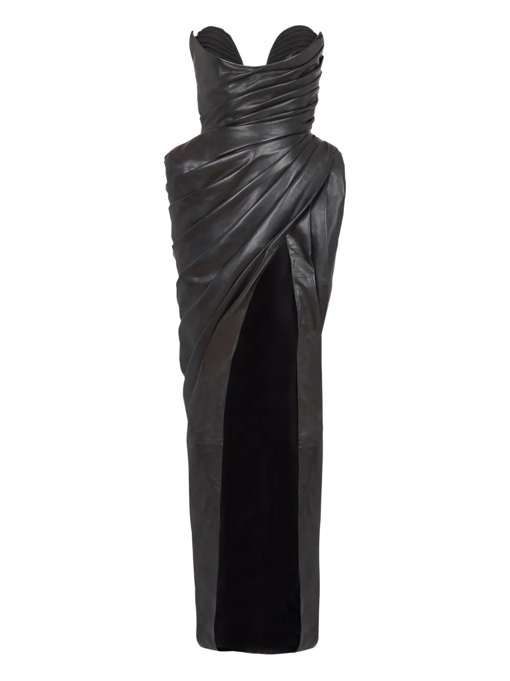 

Облегающее кожаное платье Balmain, черный