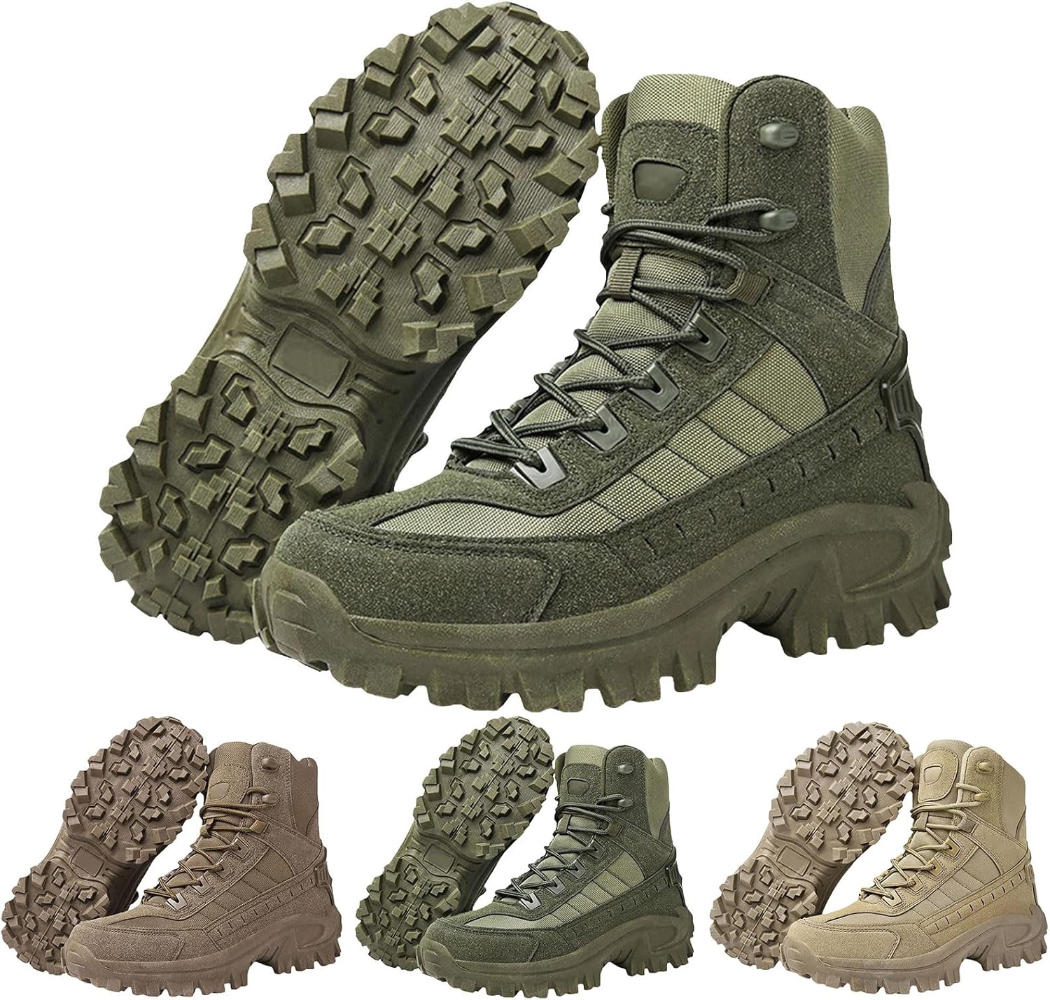 

Мужские водонепроницаемые ботинки с боковой молнией - противоскользящие ортопедические туристические туфли, легкие тактические боевые ботинки для активного отдыха, кемпинга, мотоциклетных поездок и работы Cltopsku, зеленый