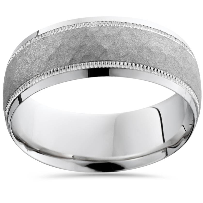 

Мужское обручальное кольцо из кованого белого золота 10 карат, 8 мм Pompeii2, 10K White Gold