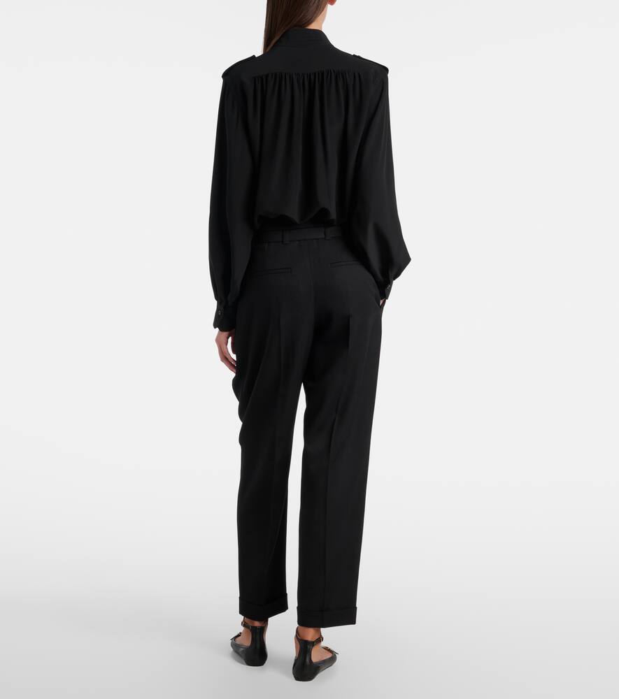 Брюки с поясом и складками из вирджинской шерсти, зауженные Chloé, Black — фото 3