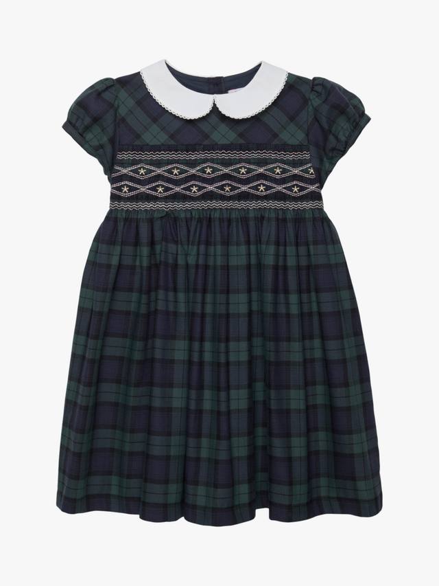 

Детское платье Charlotte с коротким рукавом в клетку из хлопка Trotters, Navy