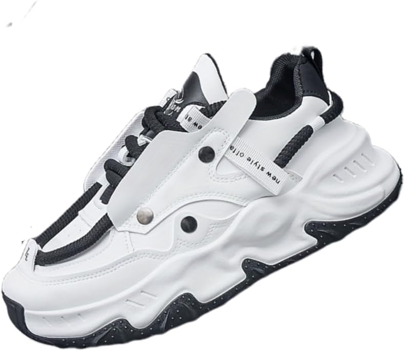 

Мужские стильные и простые спортивные кроссовки с однотонным дизайном, низким каблуком, шнуровкой, внутренней подкладкой из ткани, подошвой из полиэфирного волокна, круглым носком, подходят для повседневной носки Hoalox, белый/черный