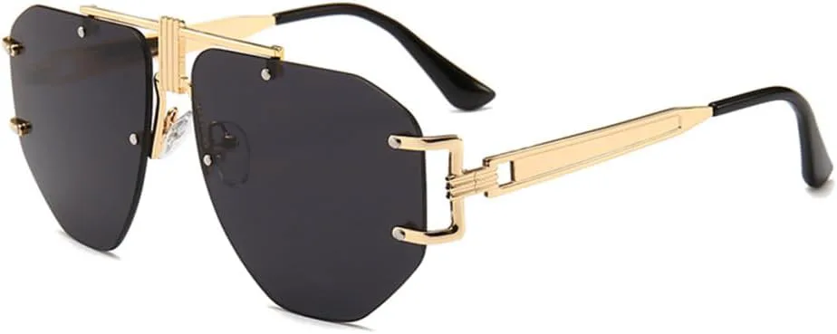 

Большие солнцезащитные очки без оправы для женщин, винтажные солнцезащитные очки для мужчин, очки неправильной формы, защита от ультрафиолета UV400 LANGSER, 4