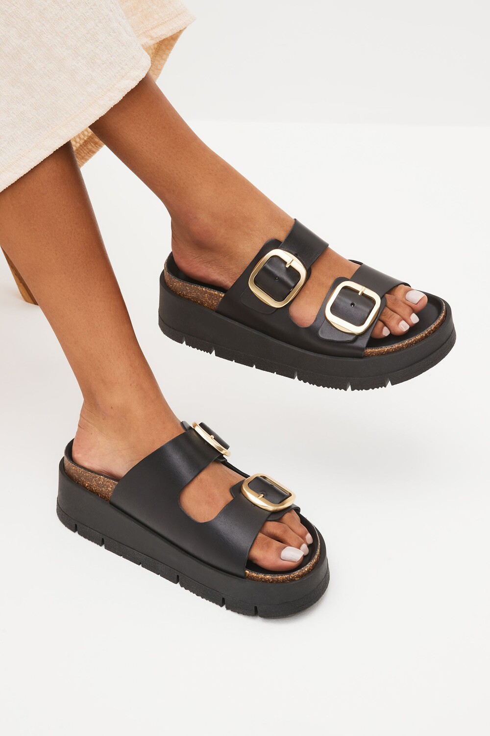 Кожаные туфли Forever Comfort на плоской платформе с двумя пряжками Next, черный