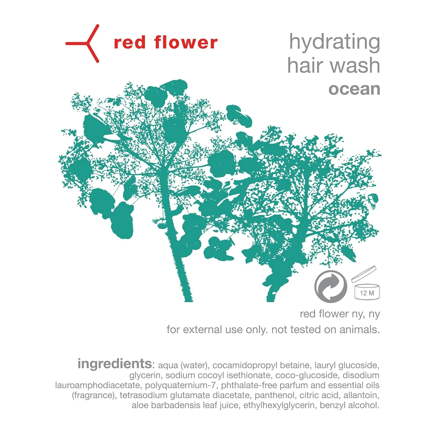 Увлажняющий шампунь Red Flower Ocean - безсульфатный увлажняющий шампунь для волос с кокосовым глицерином и провитамином B5, ароматерапевтической смесью эфирных масел для всех типов волос (280 мл), red — фото 2