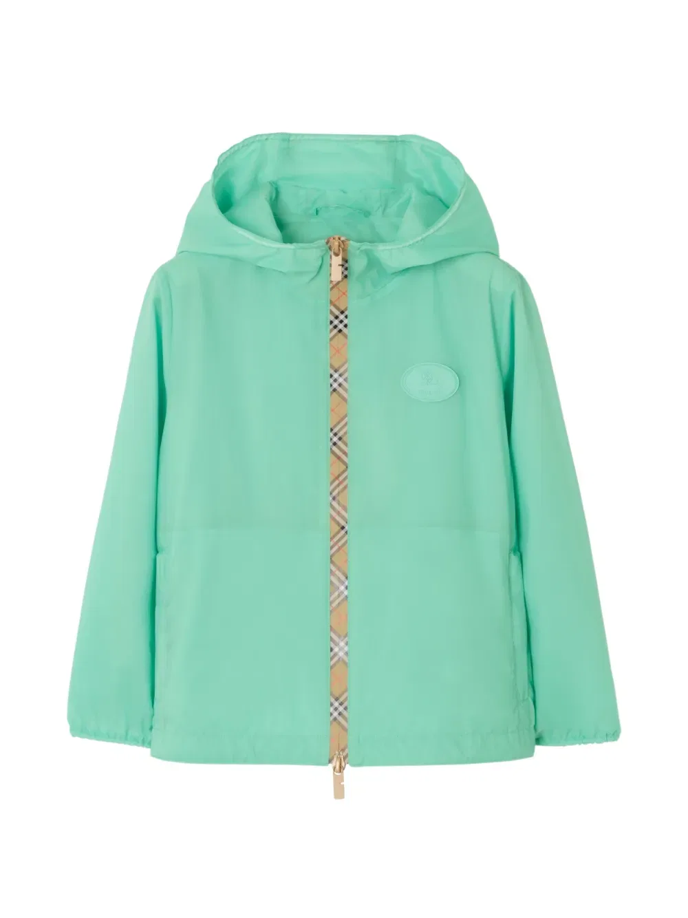 Нейлоновая куртка с капюшоном в клетку Burberry Kids, зеленый