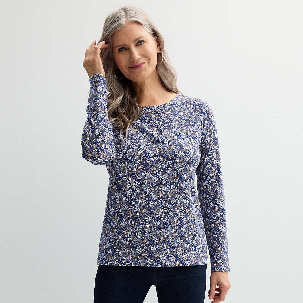 

Женская футболка Croft & Barrow Essential с круглым вырезом и длинными рукавами, цвет Blue Paisley