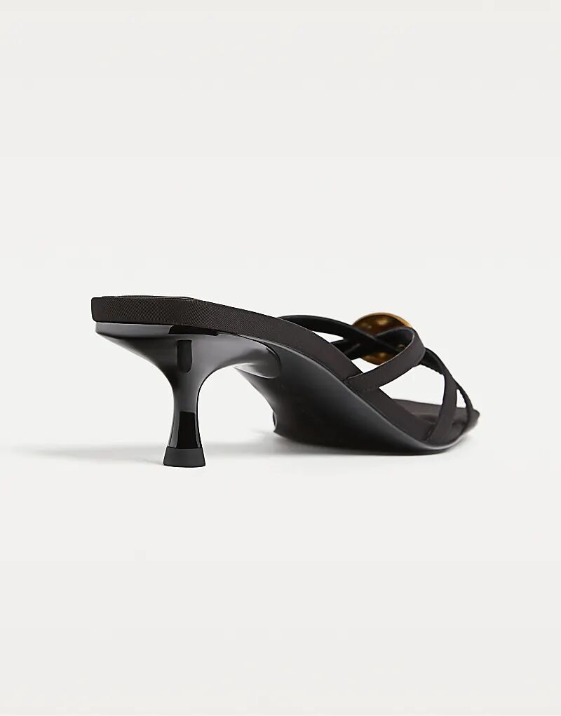 Босоножки Stradivarius на высоком каблуке со стразами черного цвета — фото 3