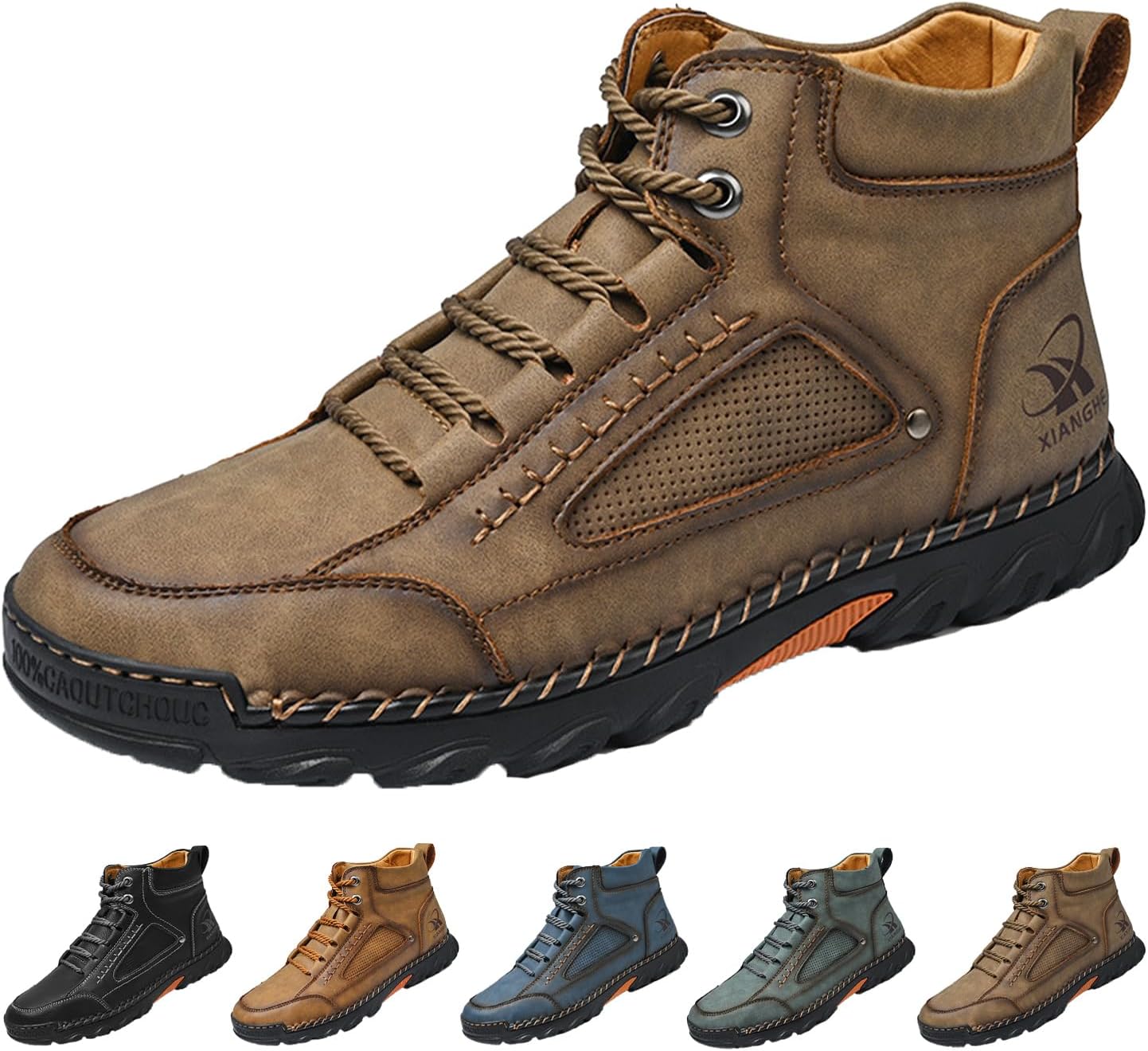 

Мужские полуботинки-чукка средней высоты, винтажные, комфортные, дышащие, ручная строчка, кожаные, на шнуровке, нескользящие, для путешествий, походов и повседневной носки Hneowgn, коричневый