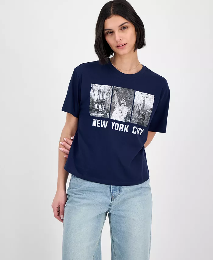 

Укороченная футболка с принтом Juniors' NYC Rebellious One, синий