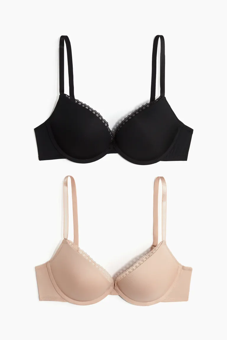 

Комплект из 2 бюстгальтеров суперпуш-ап из микрофибры H&M, черный