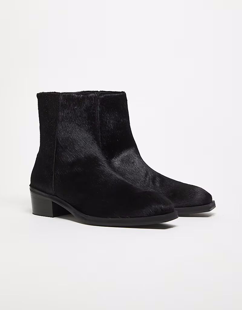 Ботинки челси из коровьей шерсти с кубинским каблуком из черной кожи Asos Design — фото 2