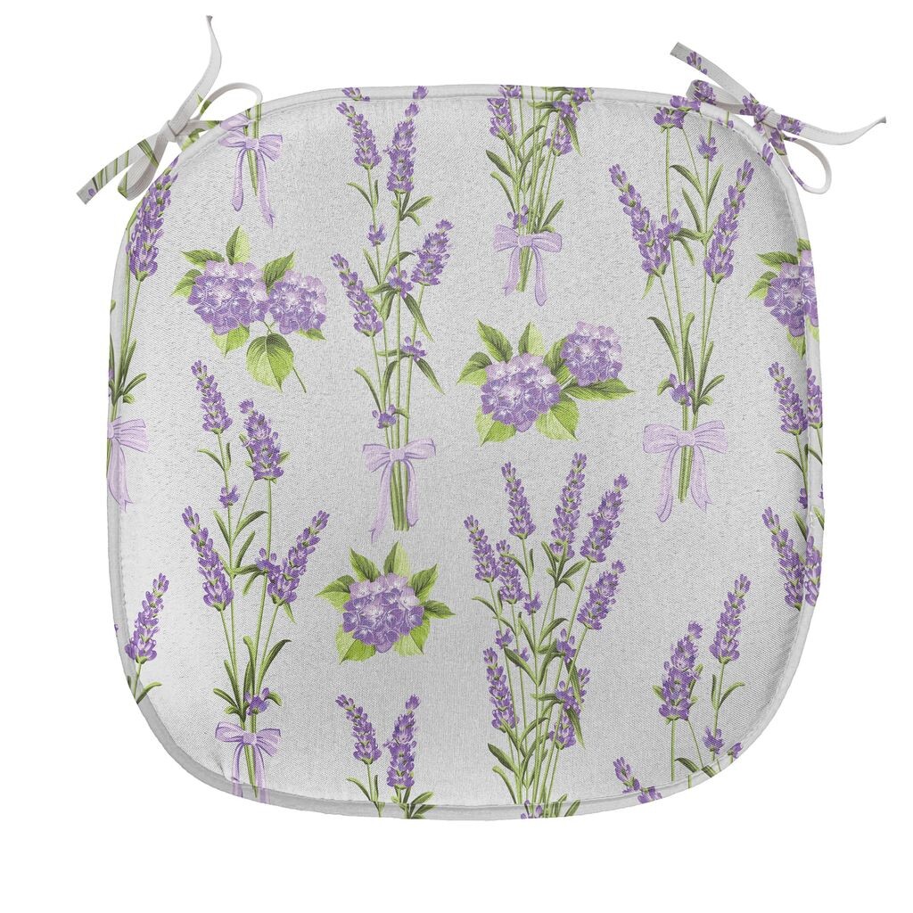 

ABAKUHAUS Garden Art Подушка для обеденного стула, Lavender Hydrangea Art, декоративная водонепроницаемая подушка с ремнями для кухонных сидений, 40 см x 40 см, Бледно-серый, лавандово-зеленый, белый