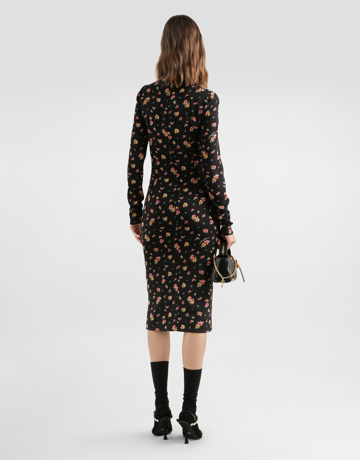 Маленькое платье из шармеза с цветочным принтом Dolce & Gabbana, мультиколор — фото 3
