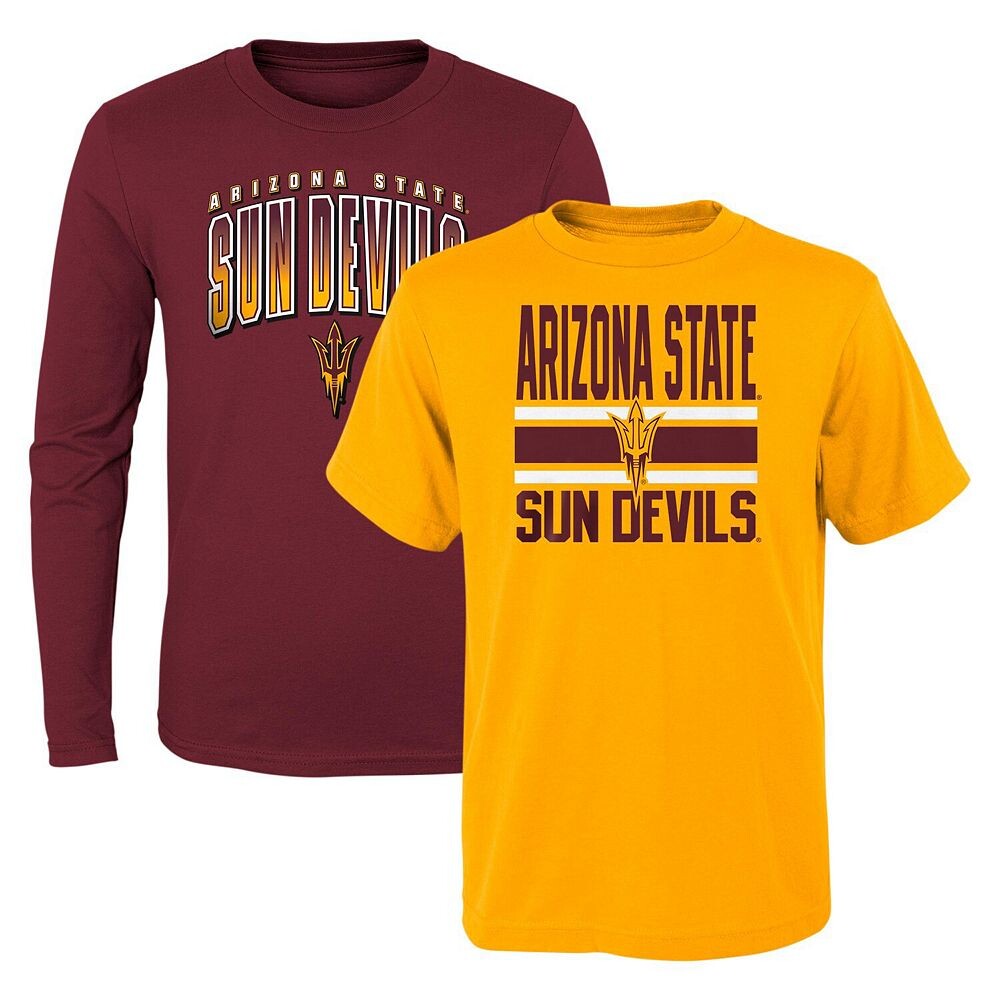 

Бордовый/золотой комплект футболок с короткими и длинными рукавами Sun Devils Fan Wave для дошкольников штата Аризона Outerstuff, цвет Asu Red
