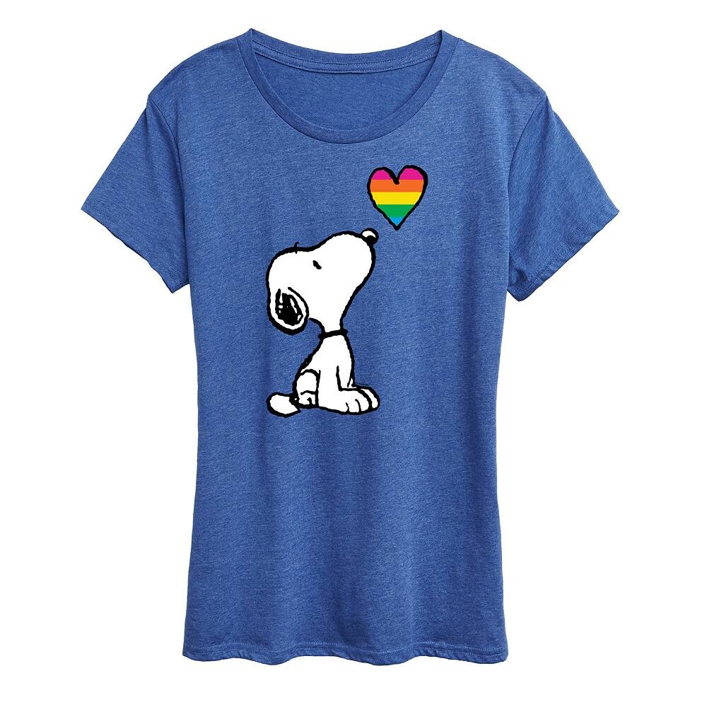 

Женская футболка с рисунком Peanuts Snoopy Rainbow Heart Licensed Character, цвет Heather Royal Blue