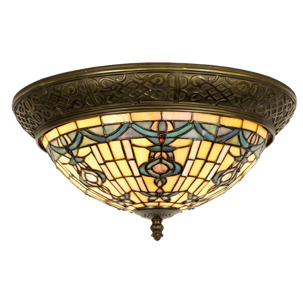 

Потолочный светильник Clayre & Eef Tiffany Ø 38x19 см, бежевый, синий, стеклянный треугольник Clayre&Eef