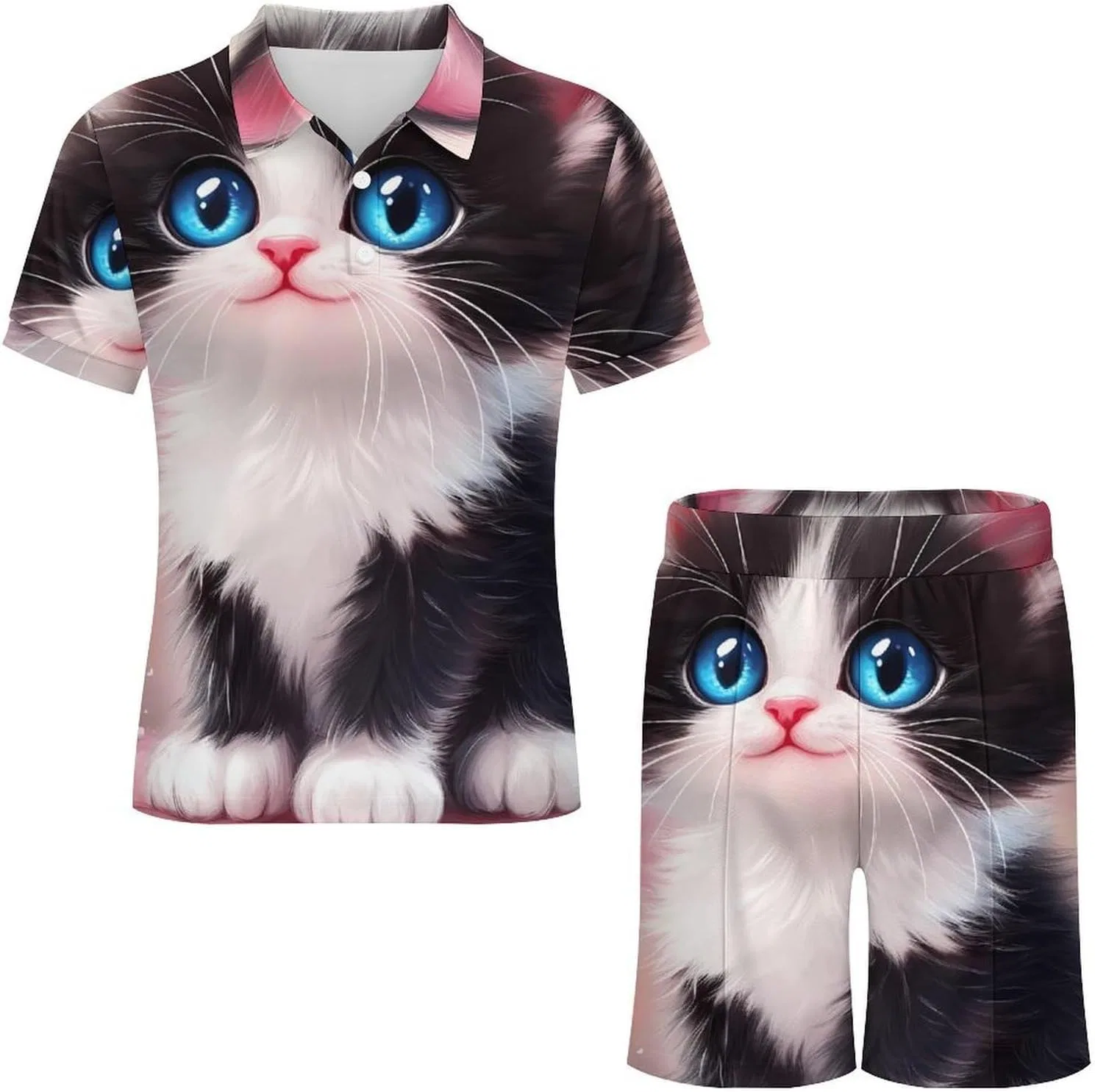 Мужской спортивный костюм с принтом, 2 предмета, Black And White Cat, Style — фото 3
