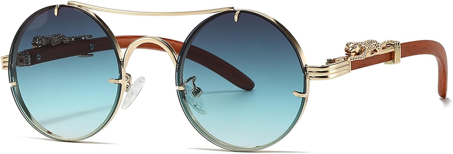 

Винтажные круглые солнцезащитные очки с золотистым леопардовым принтом, двойной перемычкой, в стиле панк, для мужчин и женщин FLJMRAVER, A3* Gold Frame Gradient Green Lens