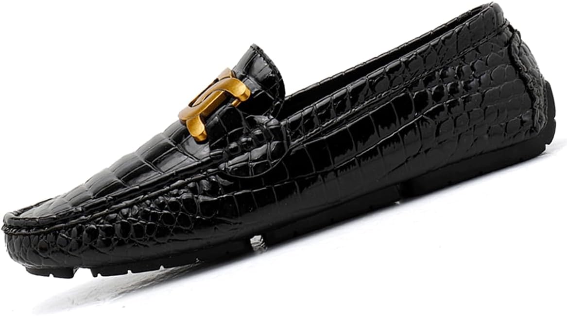 

Мужские слипоны Dacnakby, повседневные туфли-лоферы с металлической пряжкой тисненой под крокодила, черные лоферы с удобной легкой подошвой и катания на лодке