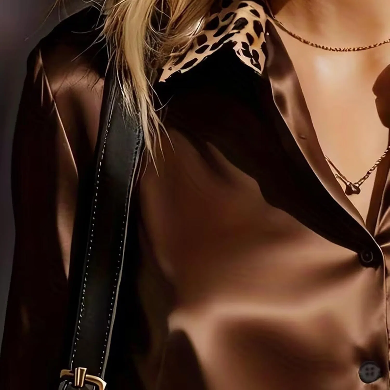 Блуза, женская, button-down, длинный рукав, кофейный — фото 3