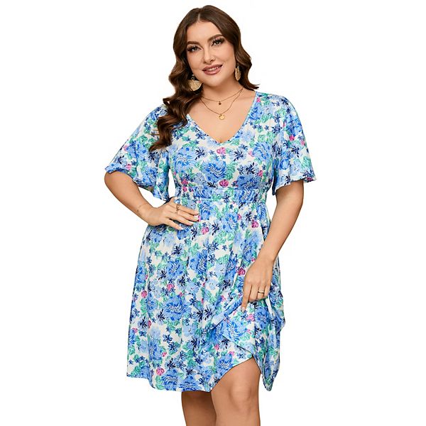 

Платье женское plus size с коротким рукавом и принтом Seoria, Blue