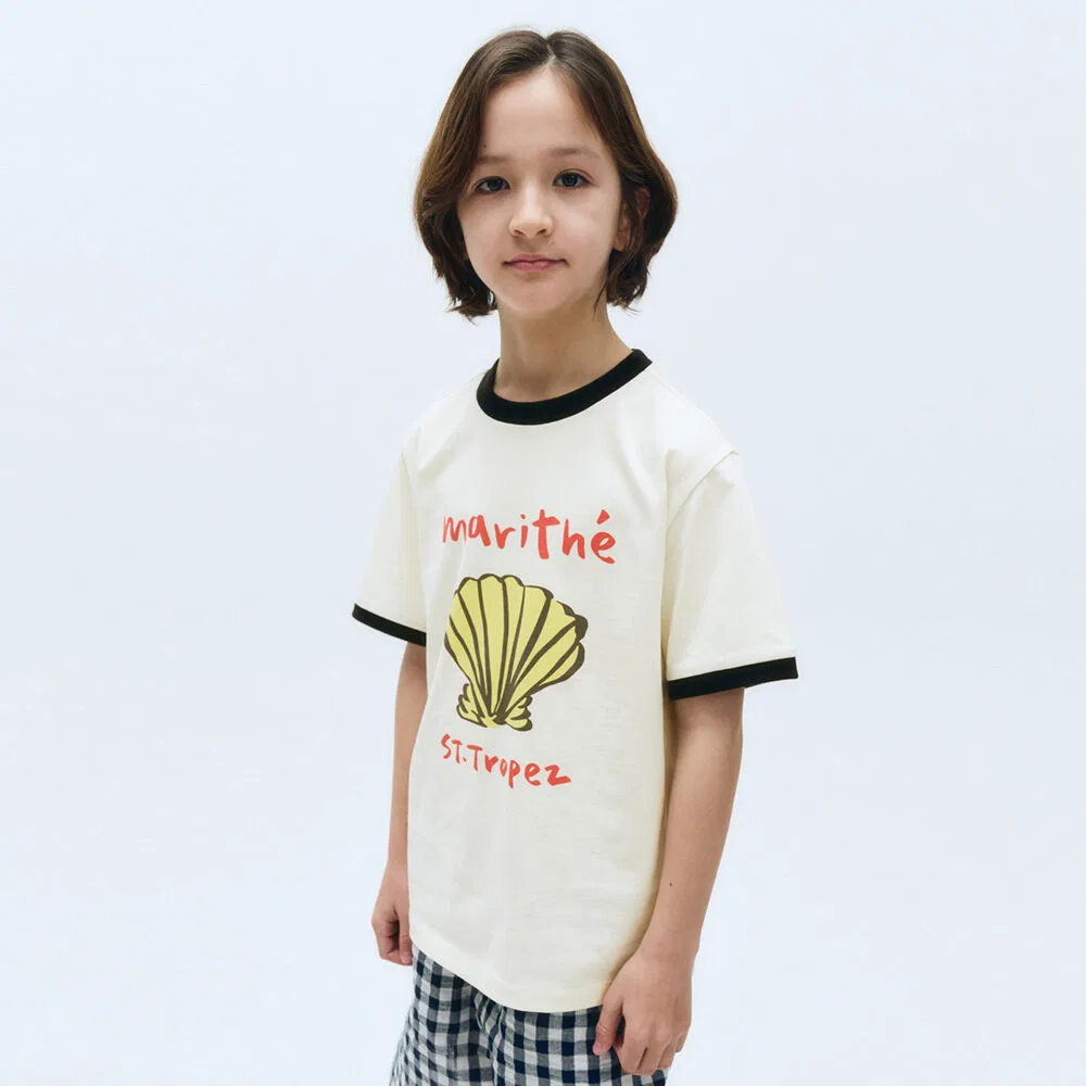 Детская футболка Kids Color Block Shell Graphic кремовая от Marithé Kids