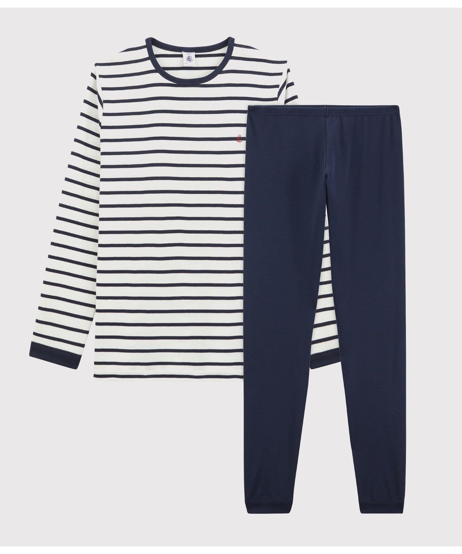 Пижама Marinière с длинными рукавами PETIT BATEAU, Off-white/dark navy — фото 4
