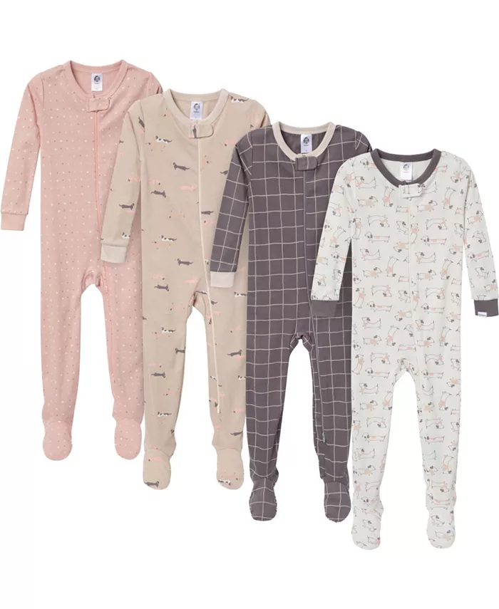 

Пижама Snug Fit Footed для девочек, 4 шт., с изображением собак Gerber, коричневый