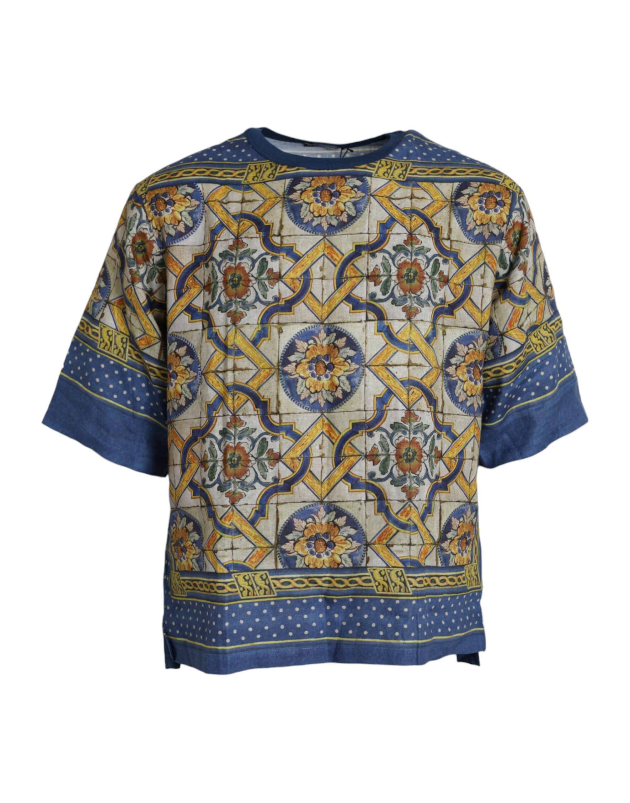 

Футболка с коротким рукавом из разноцветного льна с майоликой Dolce & Gabbana