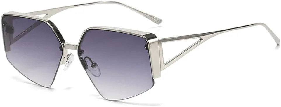 

Солнцезащитные очки в полуободковой оправе для женщин, модный тренд, многоугольная оправа, солнцезащитные очки с большой оправой KTUCN, Silver Gradient Grey