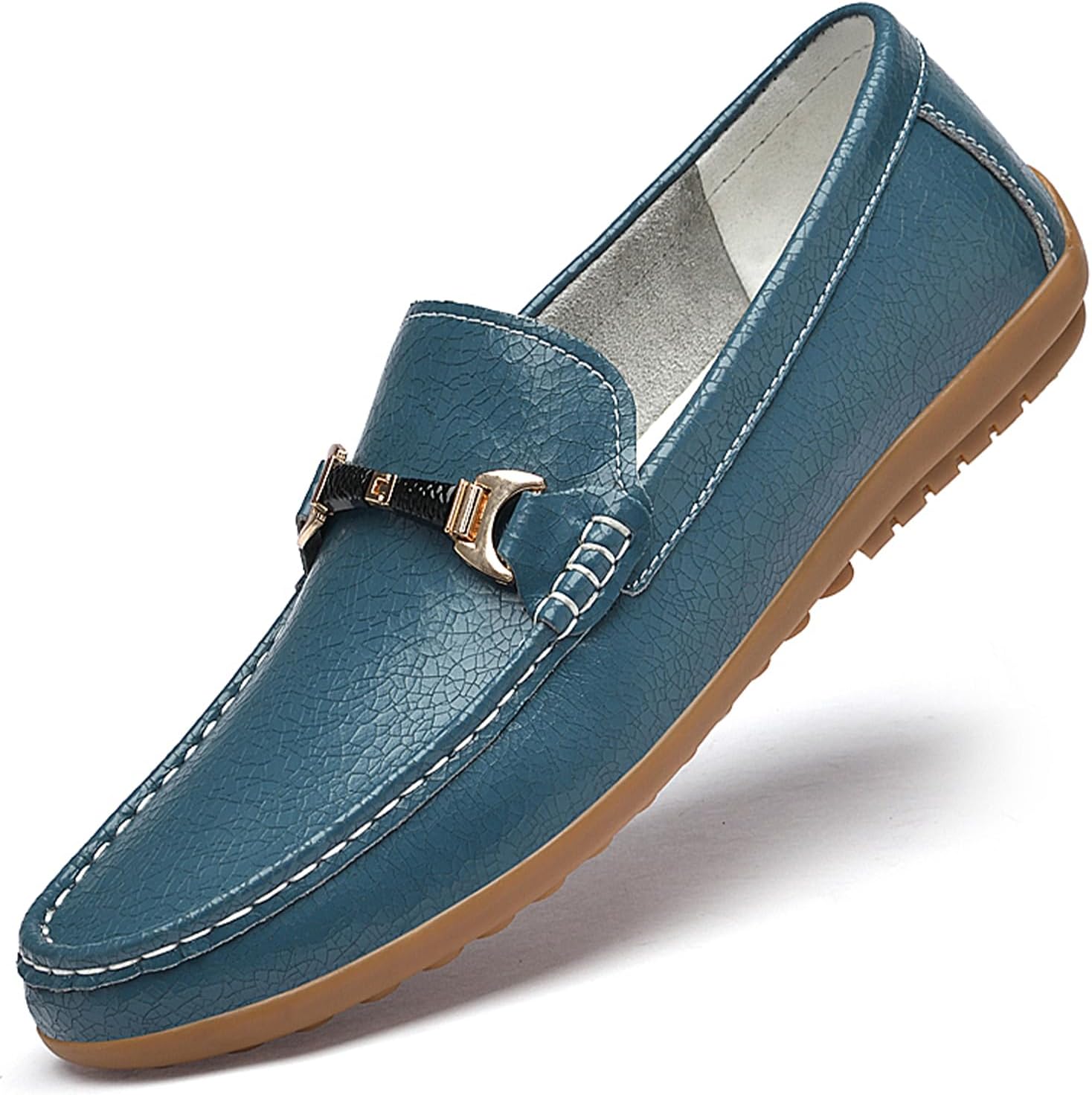 

Мужские повседневные кожаные лоферы Dacnakby, удобные слипоны с металлической пряжкой, роскошные классические лодочные туфли, синий