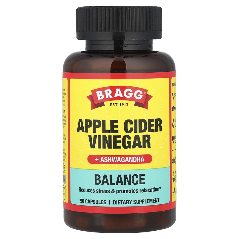 

Bragg, Яблочный уксус + ашваганда, 90 капсул