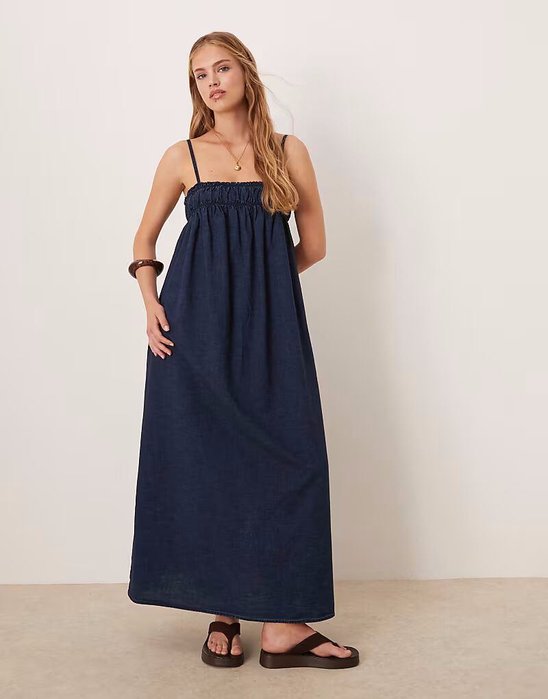 

Платье-макси из мягкого денима ASOS DESIGN с присборенной грудью, цвет: промытый
