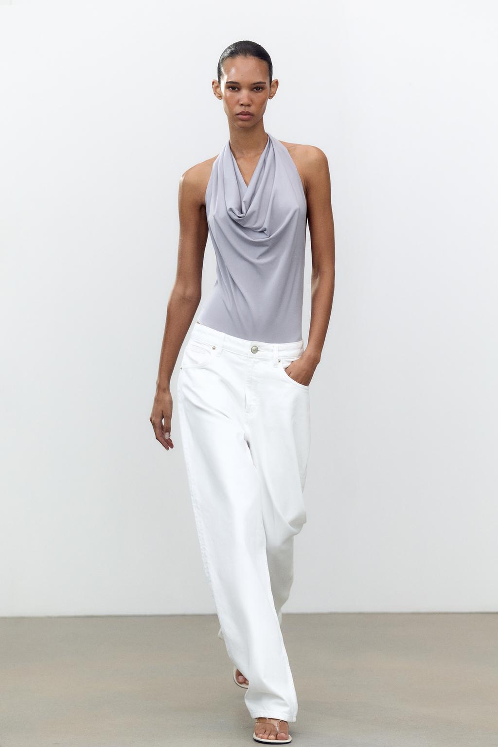 

Ниспадающее боди с бретелькой на шее ZARA, цвет Pearl grey