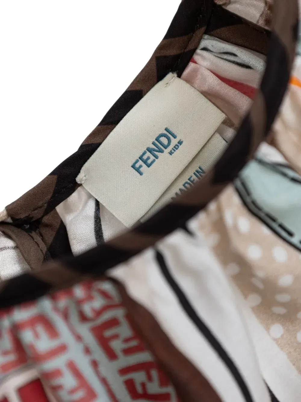 Платье с оборками и принтом лошадей Fendi Kids, бежевый — фото 3