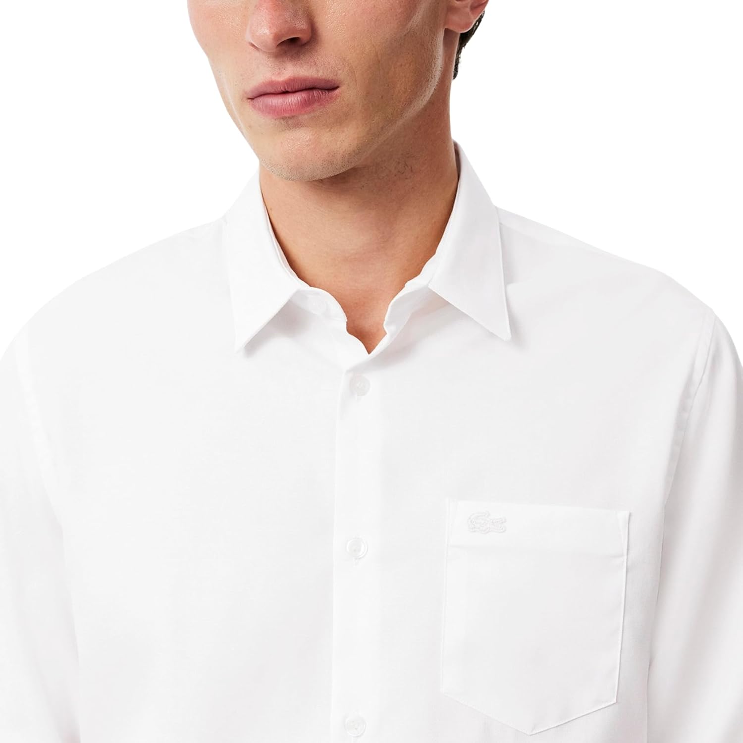 Lacoste мужская рубашка с длинным рукавом, обычный крой, однотонная, White — фото 2