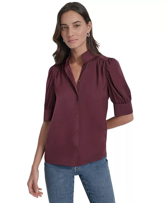 

Женская рубашка с воротником-стойкой и рукавами-буфами DKNY Jeans, красный