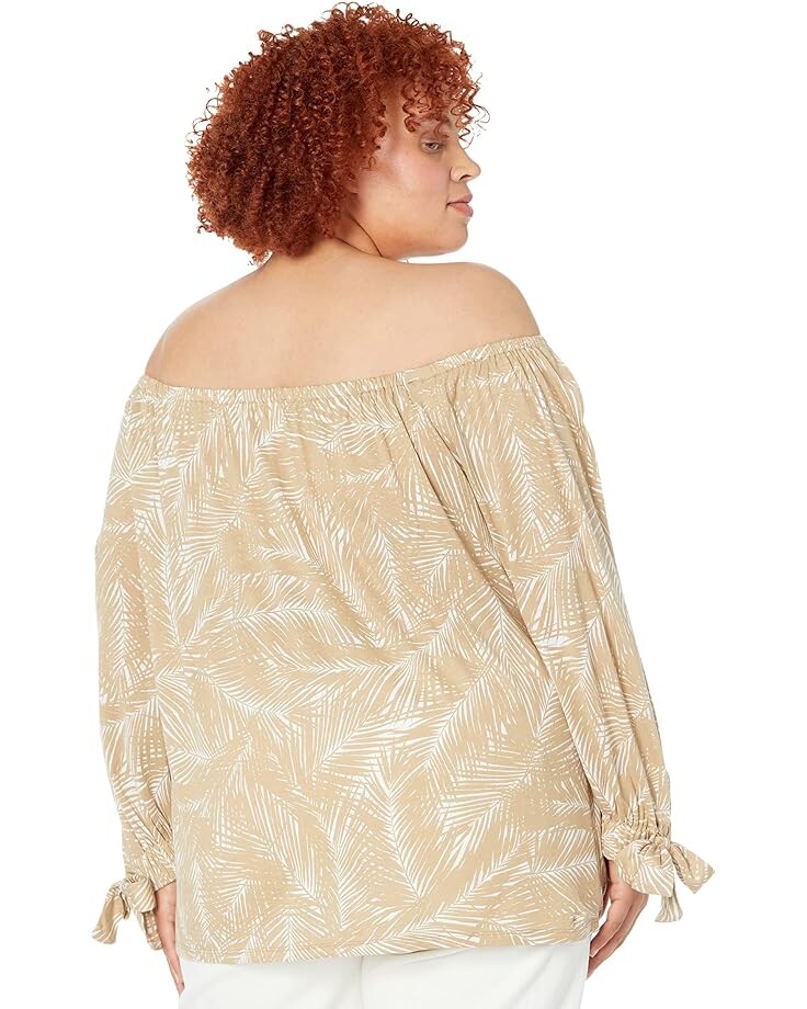

Топ Michael Kors Plus Size Palm Tie Sleeve Peasant Top, хаки