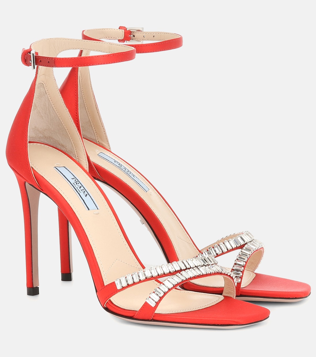Сатиновые сандалии с декоративными элементами Prada, Fuoco