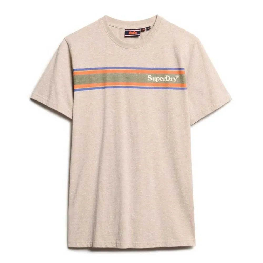 

Футболка с коротким рукавом Superdry Venue Logo Stripe Relaxed, бежевый