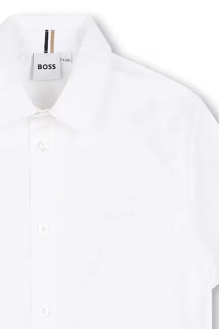 Рубашка детская из хлопка BOSS, белый — фото 3