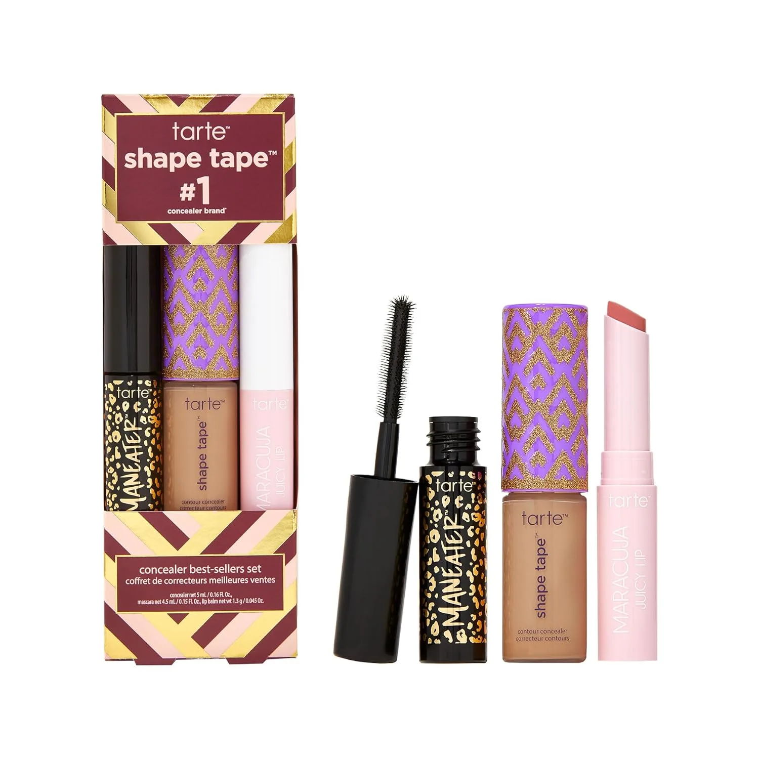 Набор бестселлеров Tarte Shape Tape - консилер Shape Tape, увлажняющий блеск для губ и тушь для ресниц, придающая объем, стойкость и длину. Не тестируется на животных., 42S tan sand & rose