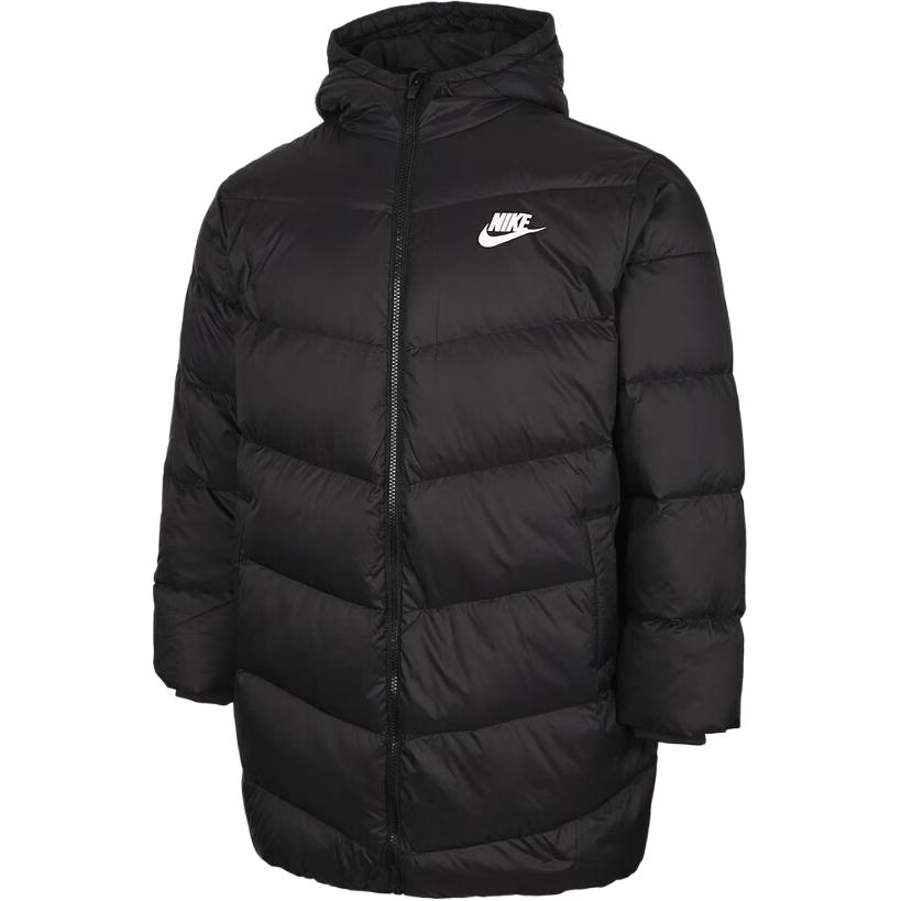 

Детская пуховая куртка с капюшоном, несъемный, утолщенный капюшон Nike, черный