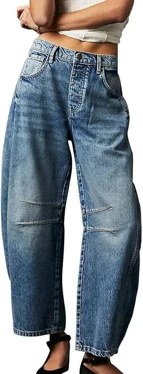 Джинсы Mid Rise Barrel для женщин, Vintage, широкие, укороченные